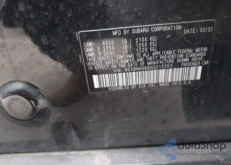 2022 Subaru Legacy Limited z USA, uszkodzony, nr VIN 4S3BWAN66N3015263